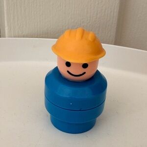 Vintage Fisher-Price Chunky Little People Construction Worker Toy Hard Hat EUC
